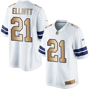 Cowboys #21 Ezekiel Elliott White Men's Stitched NFL Limited Gold Jersey Cowboys #21 Ezekiel Elliott White Men's Stitched NFL Limited Gold Jersey