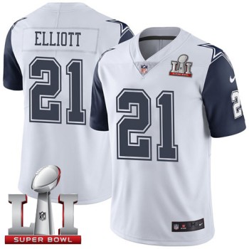 Cowboys #21 Ezekiel Elliott White Men's Stitched NFL Super Bowl LI 51 Limited Rush Jersey Cowboys #21 Ezekiel Elliott White Men's Stitched NFL Super Bowl LI 51 Limited Rush Jersey