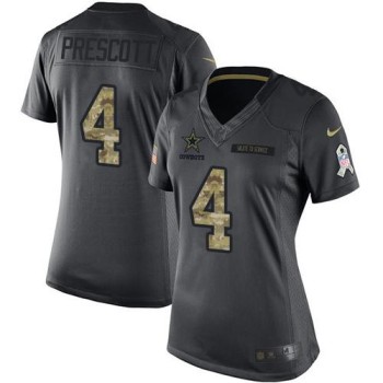 Cowboys #4 Dak Prescott Black Women's Stitched NFL Limited 2016 Salute to Service Jersey Cowboys #4 Dak Prescott Black Women's Stitched NFL Limited 2016 Salute to Service Jersey