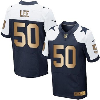 Cowboys #50 Sean Lee Navy Blue Thanksgiving Throwback Men's Stitched NFL Elite Gold Jersey Cowboys #50 Sean Lee Navy Blue Thanksgiving Throwback Men's Stitched NFL Elite Gold Jersey