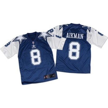 Cowboys #8 Troy Aikman Navy Blue/White Throwback Men's Stitched NFL Elite Jersey Cowboys #8 Troy Aikman Navy Blue/White Throwback Men's Stitched NFL Elite Jersey