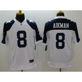 Cowboys #8 Troy Aikman White Thanksgiving Throwback Men's Stitched NFL Limited Jersey Cowboys #8 Troy Aikman White Thanksgiving Throwback Men's Stitched NFL Limited Jersey