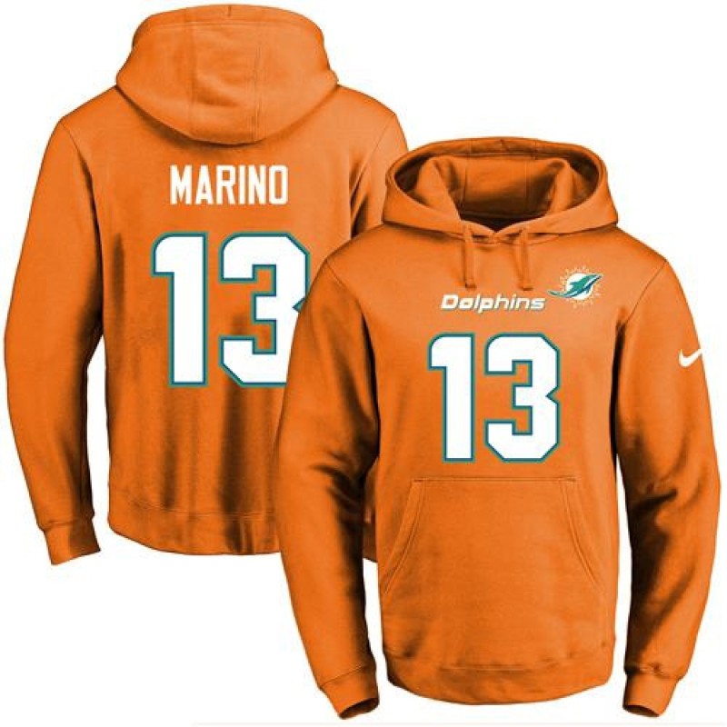 Nike Dolphins #13 Dan Marino Orange Name & Number Pullover NFL Hoodie Nike Dolphins #13 Dan Marino Orange Name & Number Pullover NFL Hoodie