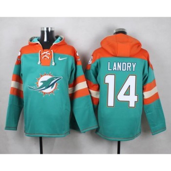 Dolphins #14 Jarvis Landry Aqua Green Player Pullover NFL Hoodie Dolphins #14 Jarvis Landry Aqua Green Player Pullover NFL Hoodie