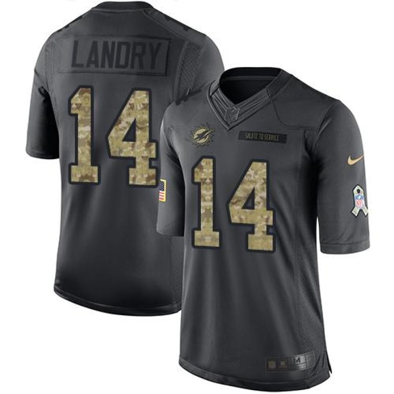 Dolphins #14 Jarvis Landry Black Men's Stitched NFL Limited 2016 Salute to Service Jersey