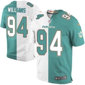 Dolphins #94 Mario Williams Aqua Green/White Men's Stitched NFL Elite Split Jersey