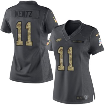 Eagles #11 Carson Wentz Black Women's Stitched NFL Limited 2016 Salute to Service Jersey