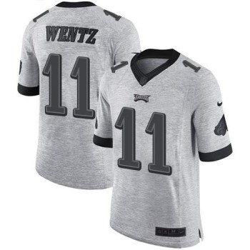 Eagles #11 Carson Wentz Gray Men's Stitched NFL Limited Gridiron Gray II Jersey