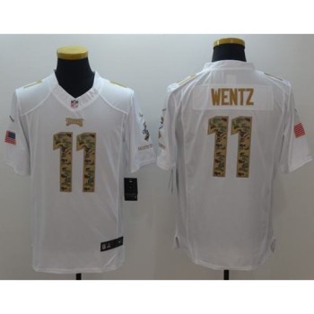 Eagles #11 Carson Wentz White Men's Stitched NFL Limited Salute to Service Jersey
