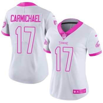 Eagles #17 Harold Carmichael White/Pink Women's Stitched NFL Limited Rush Fashion Jersey