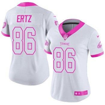 Eagles #86 Zach Ertz White/Pink Women's Stitched NFL Limited Rush Fashion Jersey
