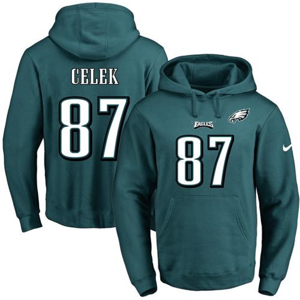 Eagles #87 Brent Celek Midnight Green Name & Number Pullover NFL Hoodie