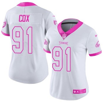 Eagles #91 Fletcher Cox White/Pink Women's Stitched NFL Limited Rush Fashion Jersey