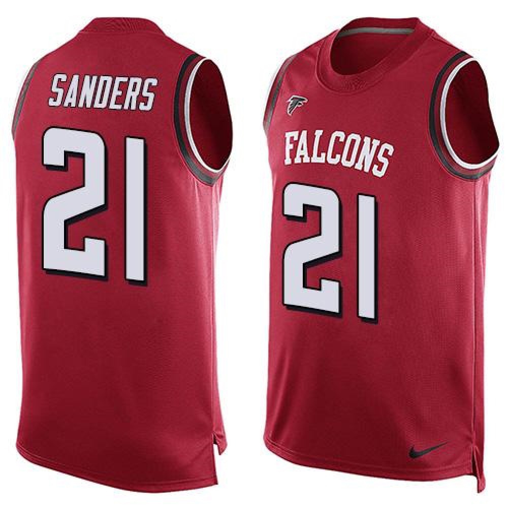 Falcons #21 Deion Sanders Red Team Color Men's Stitched NFL Limited Tank Top Jersey