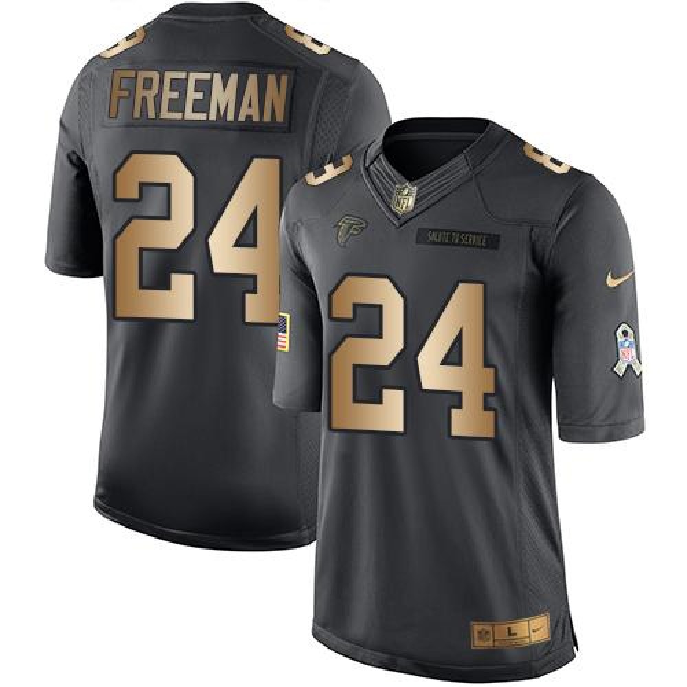 Falcons #24 Devonta Freeman Black Men's Stitched NFL Limited Gold Salute To Service Jersey