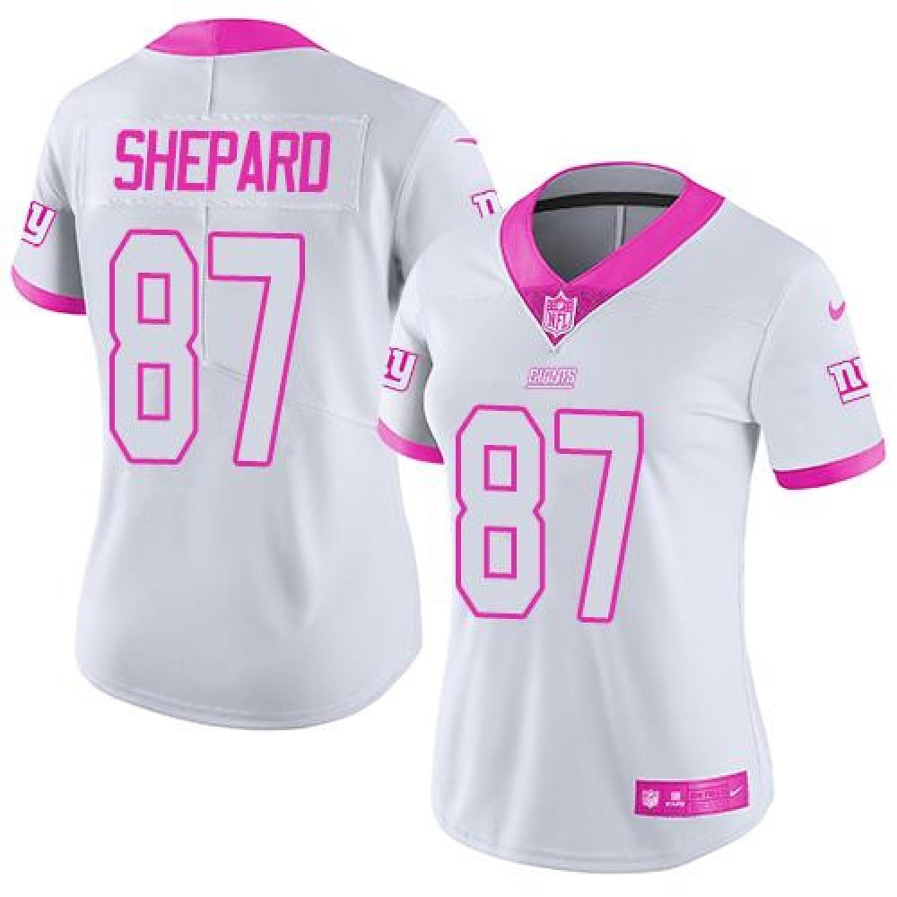 Giants #87 Sterling Shepard White/Pink Women's Stitched NFL Limited Rush Fashion Jersey