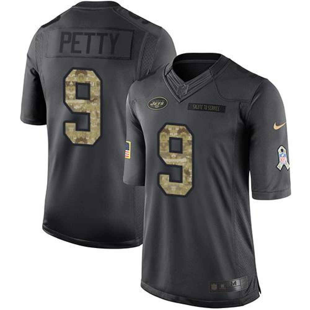 Jets #9 Bryce Petty Black Men's Stitched NFL Limited 2016 Salute to Service Jersey