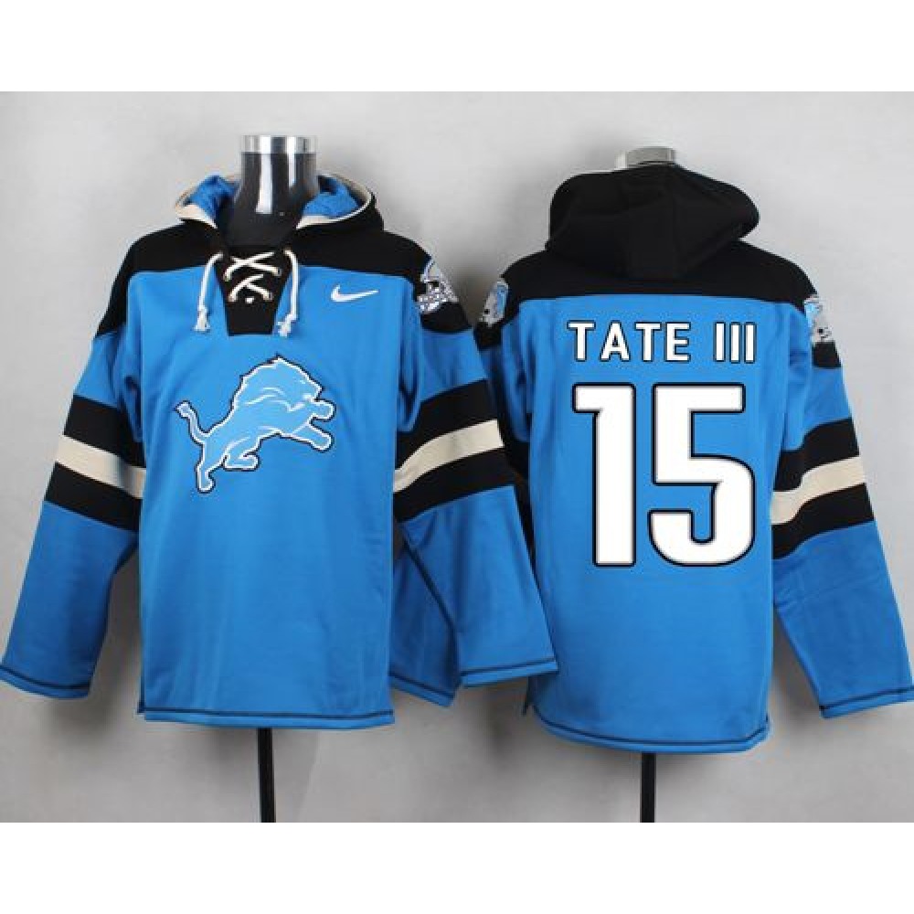 Lions #15 Golden Tate III Blue Player Pullover NFL Hoodie