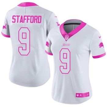 Lions #9 Matthew Stafford White/Pink Women's Stitched NFL Limited Rush Fashion Jersey Lions #9 Matthew Stafford White/Pink Women's Stitched NFL Limited Rush Fashion Jersey