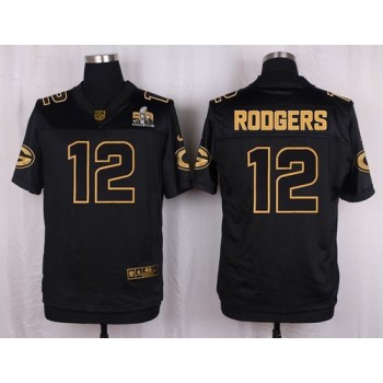 Packers #12 Aaron Rodgers Black Men's Stitched NFL Elite Pro Line Gold Collection Jersey