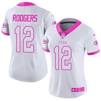 Packers #12 Aaron Rodgers White/Pink Women's Stitched NFL Limited Rush Fashion Jersey Packers #12 Aaron Rodgers White/Pink Women's Stitched NFL Limited Rush Fashion Jersey