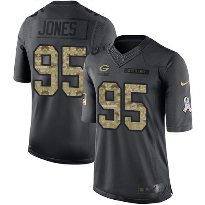 Packers #95 Datone Jones Black Men's Stitched NFL Limited 2016 Salute To Service Jersey