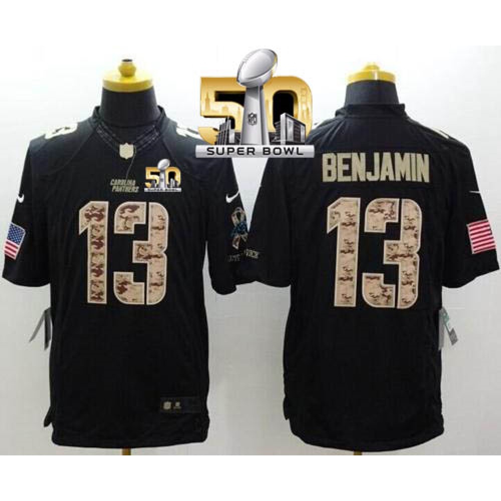 Panthers #13 Kelvin Benjamin Black Super Bowl 50 Men's Stitched NFL Limited Salute to Service Jersey