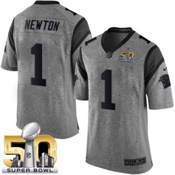 Panthers #1 Cam Newton Gray Super Bowl 50 Men's Stitched NFL Limited Gridiron Gray Jersey Panthers #1 Cam Newton Gray Super Bowl 50 Men's Stitched NFL Limited Gridiron Gray Jersey