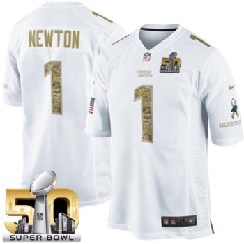 Panthers #1 Cam Newton White Super Bowl 50 Men's Stitched NFL Limited Salute to Service Jersey Panthers #1 Cam Newton White Super Bowl 50 Men's Stitched NFL Limited Salute to Service Jersey