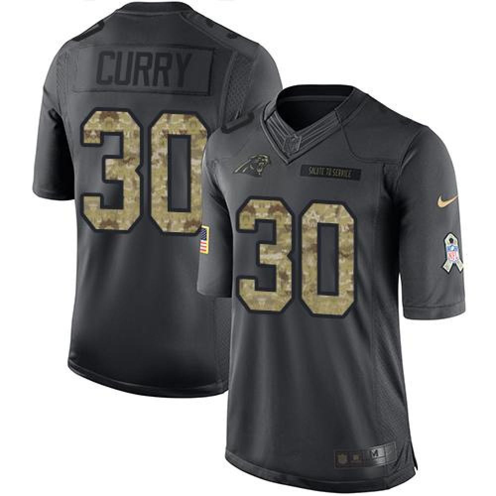 Panthers #30 Stephen Curry Black Men's Stitched NFL Limited 2016 Salute to Service Jersey