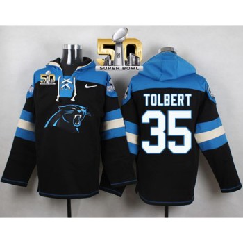 Panthers #35 Mike Tolbert Black Super Bowl 50 Player Pullover NFL Hoodie Panthers #35 Mike Tolbert Black Super Bowl 50 Player Pullover NFL Hoodie
