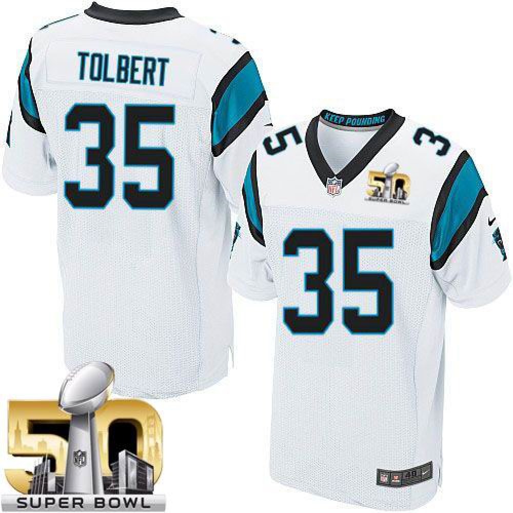 Panthers #35 Mike Tolbert White Super Bowl 50 Men's Stitched NFL Elite Jersey