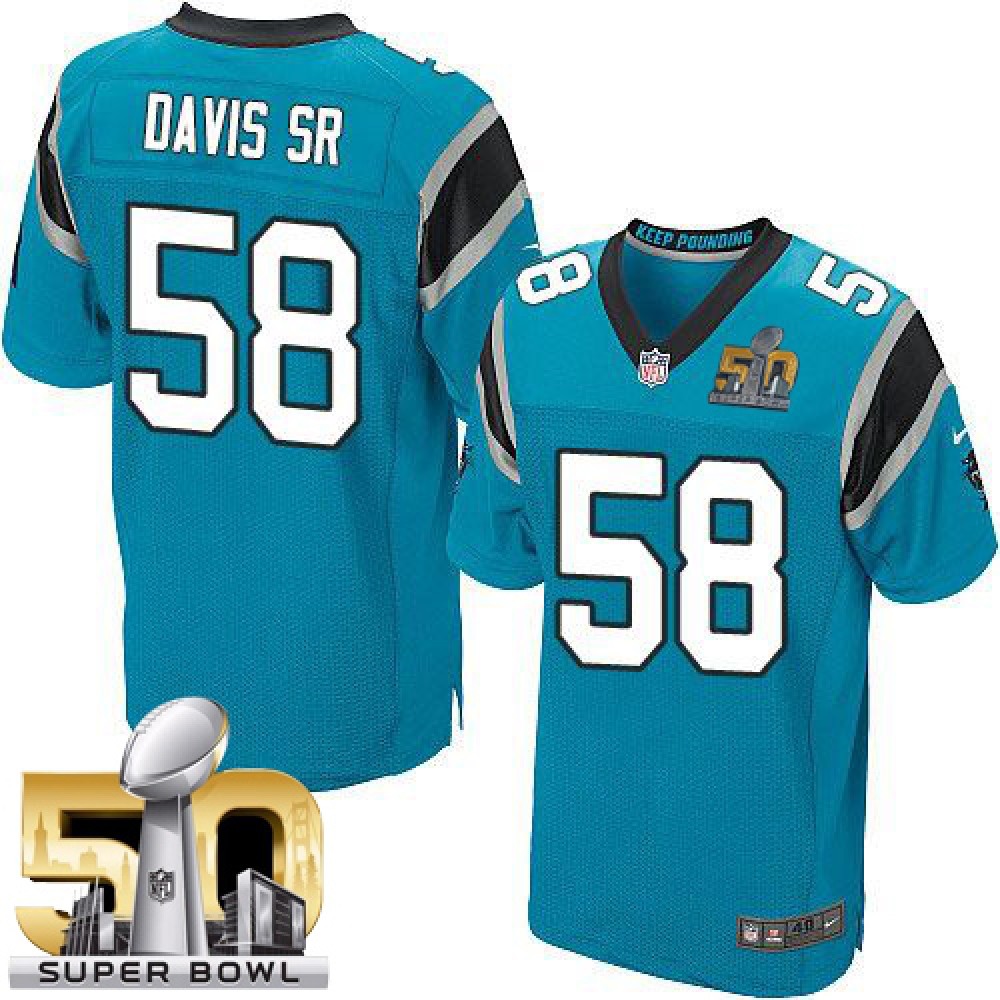 Panthers #58 Thomas Davis Sr Blue Alternate Super Bowl 50 Men's Stitched NFL Elite Jersey