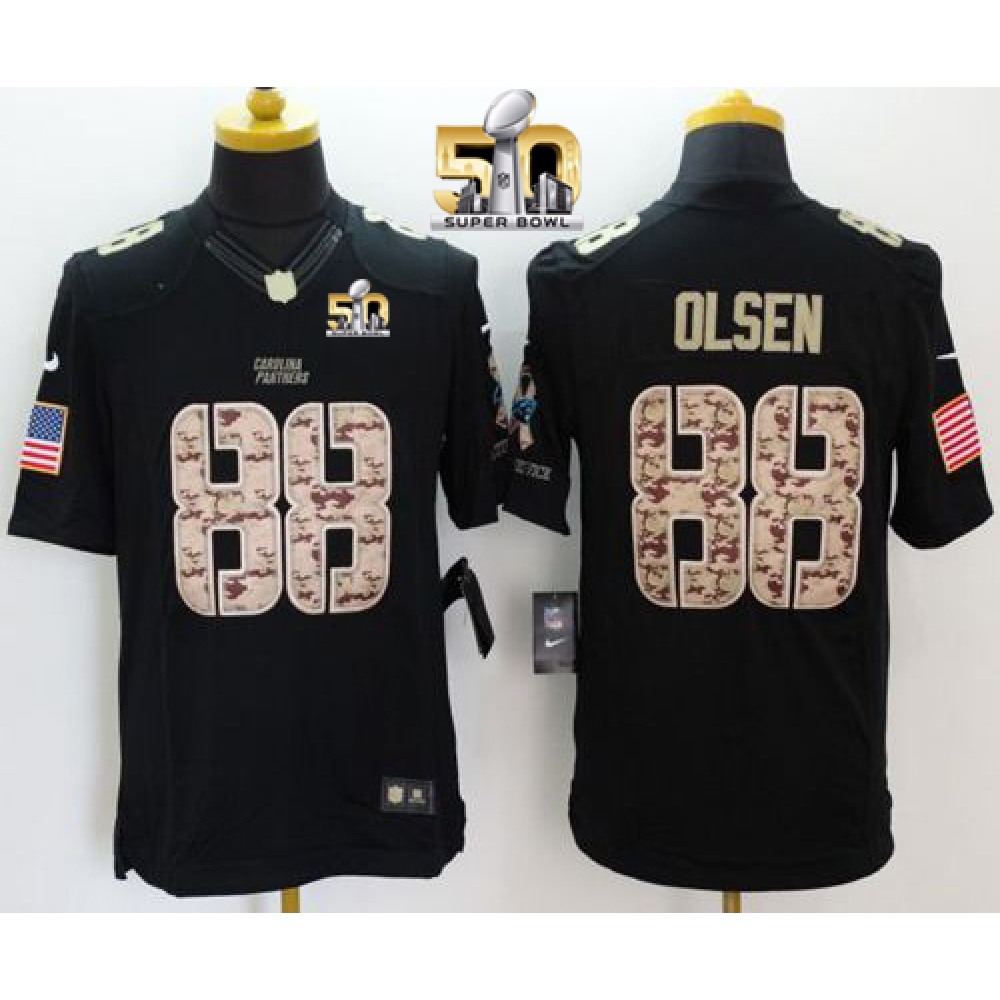 Panthers #88 Greg Olsen Black Super Bowl 50 Men's Stitched NFL Limited Salute to Service Jersey