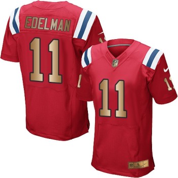 Patriots #11 Julian Edelman Red Alternate Men's Stitched NFL Elite Gold Jersey Patriots #11 Julian Edelman Red Alternate Men's Stitched NFL Elite Gold Jersey