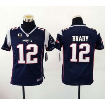 Patriots #12 Tom Brady Navy Blue Team Color With C Patch Youth Stitched NFL New Elite Jersey Patriots #12 Tom Brady Navy Blue Team Color With C Patch Youth Stitched NFL New Elite Jersey