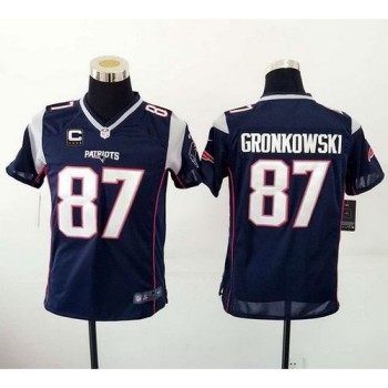 Patriots #87 Rob Gronkowski Navy Blue Team Color With C Patch Youth Stitched NFL New Elite Jersey Patriots #87 Rob Gronkowski Navy Blue Team Color With C Patch Youth Stitched NFL New Elite Jersey