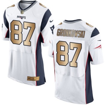 Patriots #87 Rob Gronkowski White Men's Stitched NFL New Elite Gold Jersey Patriots #87 Rob Gronkowski White Men's Stitched NFL New Elite Gold Jersey