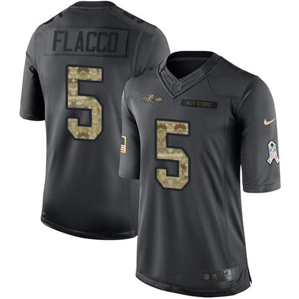 Ravens #5 Joe Flacco Black Men's Stitched NFL Limited 2016 Salute to Service Jersey