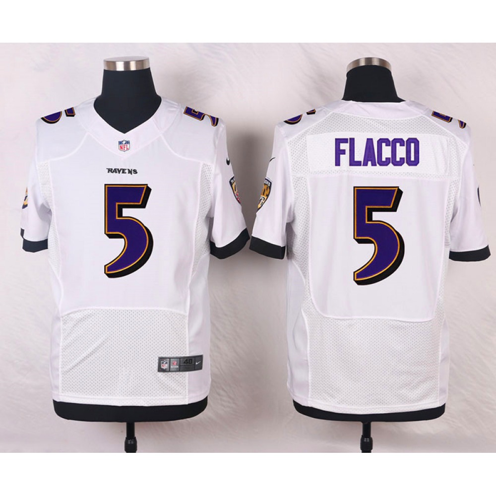 Ravens #5 Joe Flacco White Men's Stitched NFL New Elite Jersey