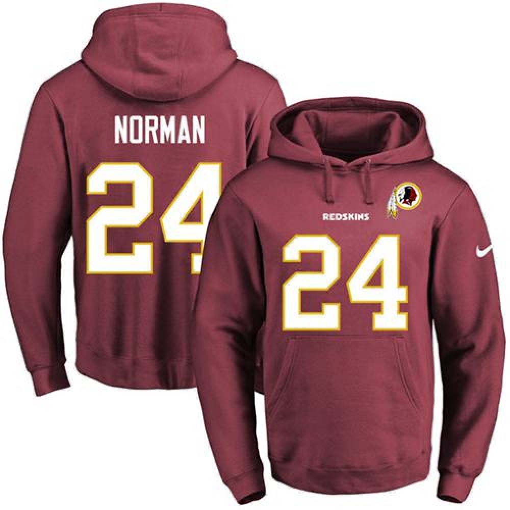 Redskins #24 Josh Norman Burgundy Red Name & Number Pullover NFL Hoodie