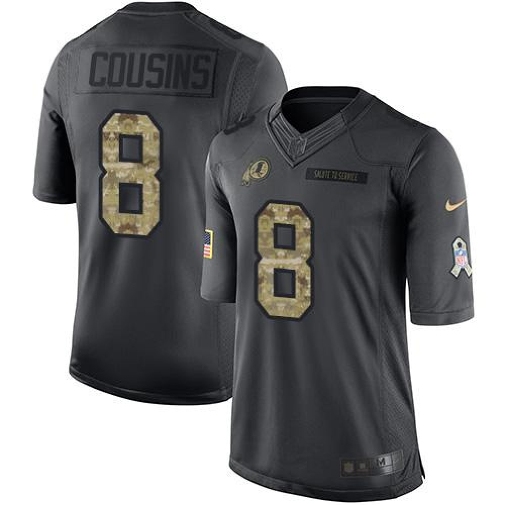 Redskins #8 Kirk Cousins Black Men's Stitched NFL Limited 2016 Salute to Service Jersey