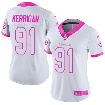 Redskins #91 Ryan Kerrigan White/Pink Women's Stitched NFL Limited Rush Fashion Jersey