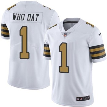 Saints #1 Who Dat White Men's Stitched NFL Limited Rush Jersey Saints #1 Who Dat White Men's Stitched NFL Limited Rush Jersey