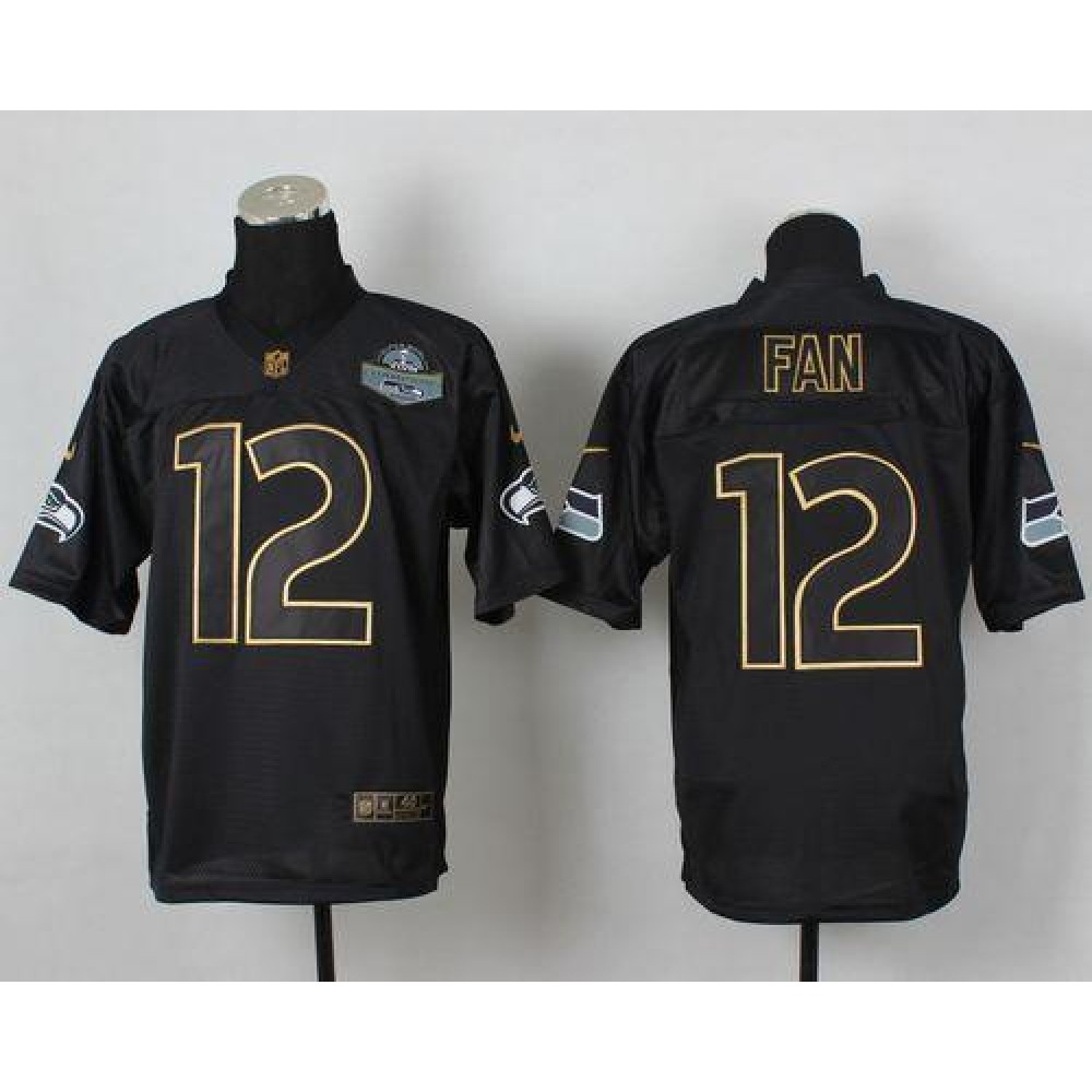 Seahawks #12 Fan Black Gold No. Fashion Men's Stitched NFL Elite Jersey