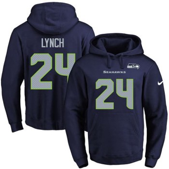 Seahawks #24 Marshawn Lynch Navy Blue Name & Number Pullover NFL Hoodie Seahawks #24 Marshawn Lynch Navy Blue Name & Number Pullover NFL Hoodie