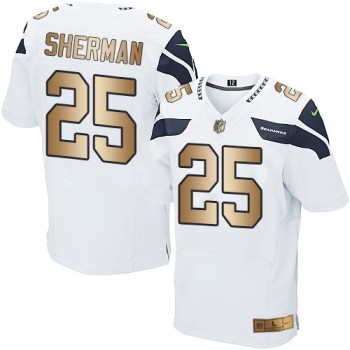 Seahawks #25 Richard Sherman White Men's Stitched NFL Elite Gold Jersey Seahawks #25 Richard Sherman White Men's Stitched NFL Elite Gold Jersey