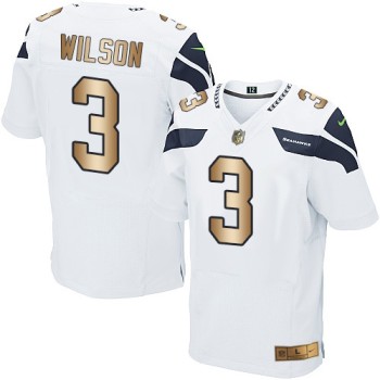 Seahawks #3 Russell Wilson White Men's Stitched NFL Elite Gold Jersey Seahawks #3 Russell Wilson White Men's Stitched NFL Elite Gold Jersey