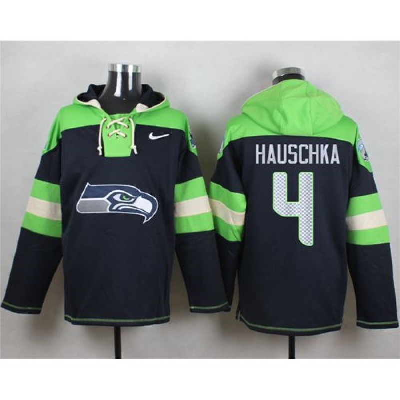 Seahawks #4 Steven Hauschka Steel Blue Player Pullover NFL Hoodie