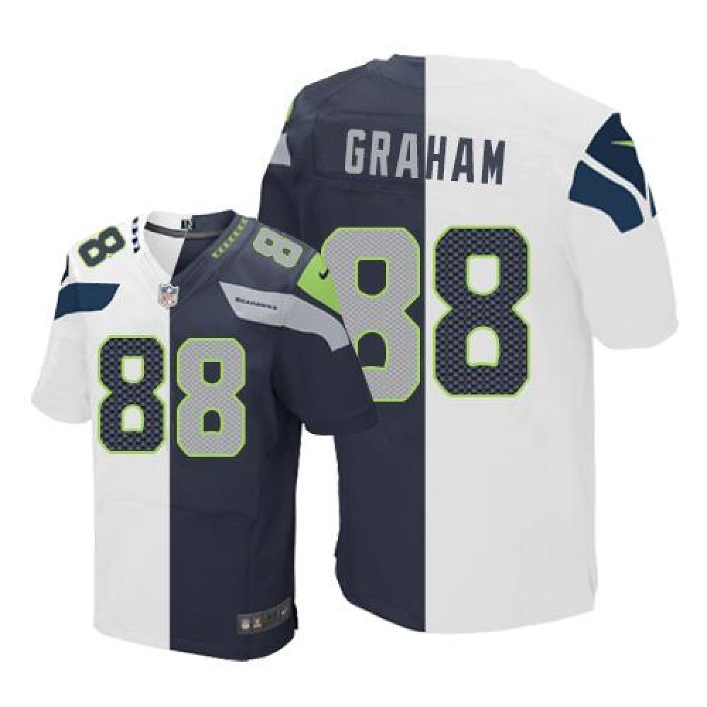 Seahawks #88 Jimmy Graham White/Steel Blue Men's Stitched NFL Elite Split Jersey